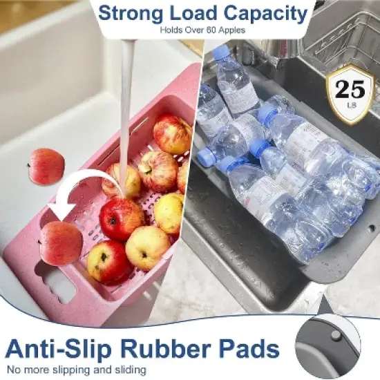 Collapsible Colander Strainer, Expandable Over the Sink Colander for Kitchen, Adjustable Silicone Sink Strainer image {4}