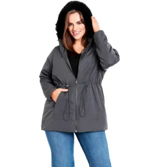 Women's Plus Size Faux Fur Lightweight Coat - grey | EVANS image {7}