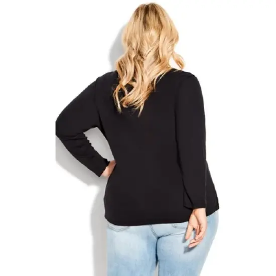 Women's Plus Size V Neck Essential 3/4 Sleeve Tee - black | AVENUE image {1}
