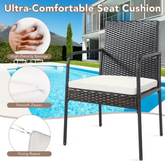 Costway 4PCS Patio Wicker Rattan Dining Chairs Cushioned Seats Armrest Garden image {6}
