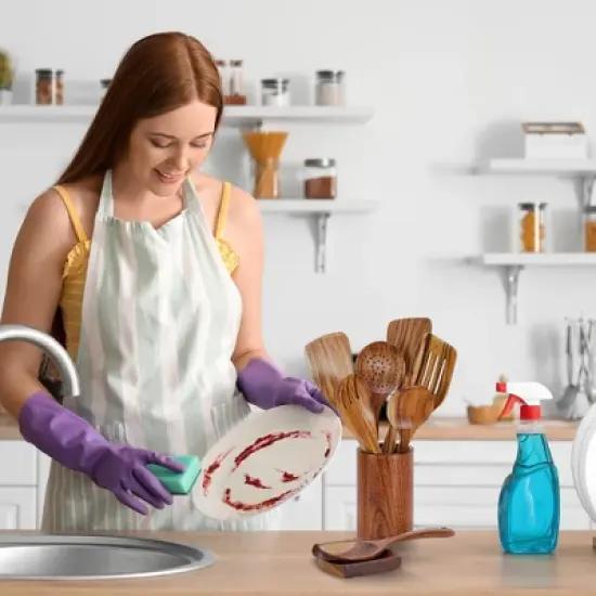 Cheer Collection 9 Piece Deluxe Wooden Utensils Set with Holder and Spoon Rest image {6}