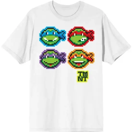 TMNT Pixelated Turtles and Logo Women's White Graphic Tee image {3}