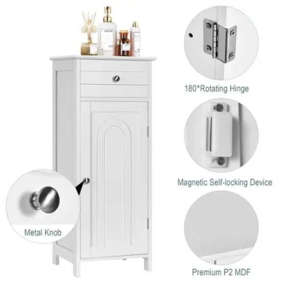 Costway Bathroom Floor Cabinet Wooden Storage Organizer Free-Standing w/ Drawer & Shelf image {7}