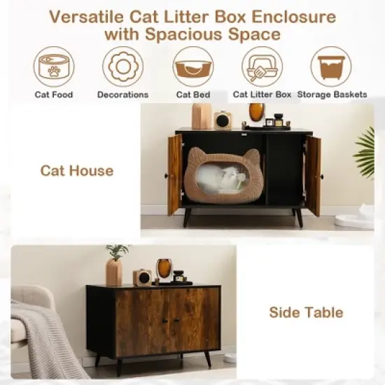 Tangkula Industrial Cat Litter Box Enclosure Hidden Washroom Cat House End Table Cabinet image {8}