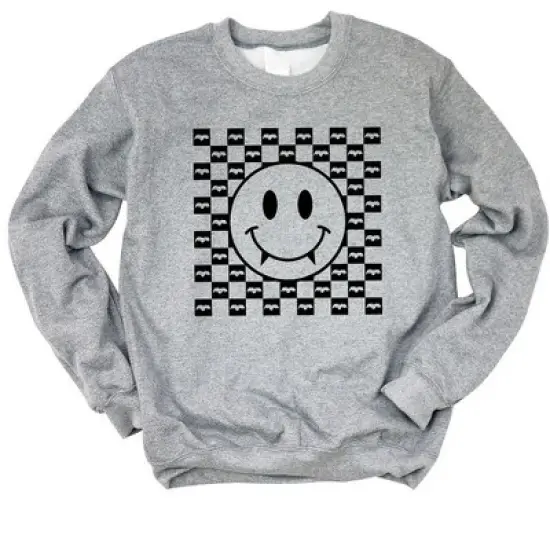 Simply Sage Market Women's Graphic Sweatshirt Halloween Bat Smiley Face image {5}