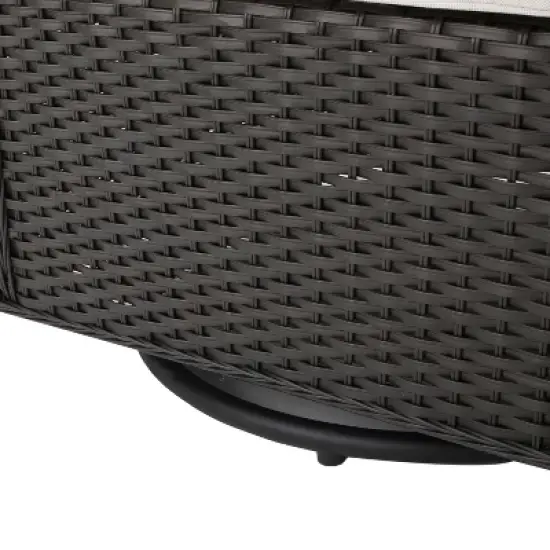 GDFStudio Caldwell Outdoor 3 Piece Wicker Swivel Club Chair and Fire Pit Set with Cushions image {5}