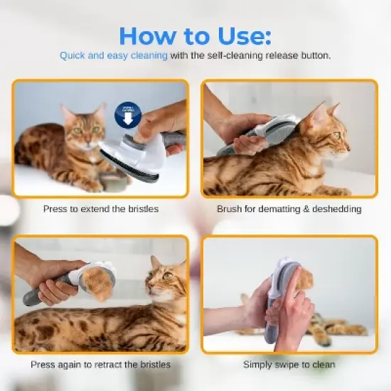 SereneLife Self-Cleaning Pet Grooming Brush with Massage Bristles & Easy Release Button &ndash; Gray &ndash; SLPTBRSH1 image {2}