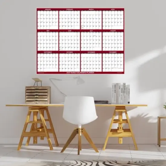 SwiftGlimpse 2024 Yearly Calendar & Planner 48"x72" Maroon image {1}