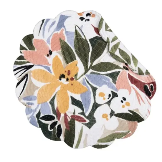 C&F Home Joelle Floral Flowers Palm Leaf Vibrant Scalloped Round Placemats Set of 6, 17" image {1}