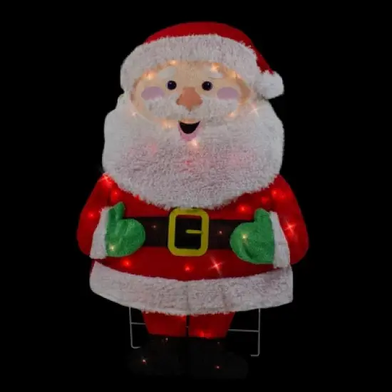 Northlight Lighted 2D Chenille Santa Outdoor Christmas Decoration - 32" - Warm White Lights image {2}