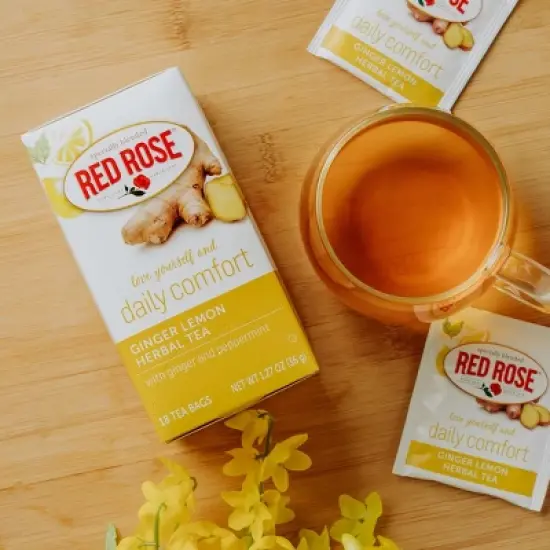 Red Rose Blossoms Ginger Lemon Herbal Tea Caffeine Free with 18 Individually Wrapped Tea Bags Per Box (Pack of 6) image {4}