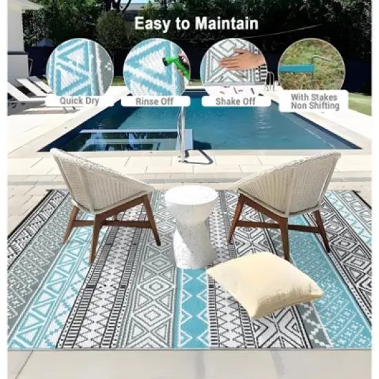 Outdoor Rugs 8x10 Waterproof Portable Camping Carpet, Reversible Outdoor Plastic Straw Rug image {4}