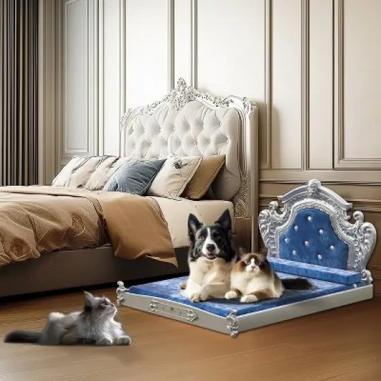 Artloge Luxury Pet Bed High-end Dutch Velvet Dog Bed Noble Pet Dog Cat Sofa Upholstered Cat Couch  with Washable Cover & Carved Headboard image {9}