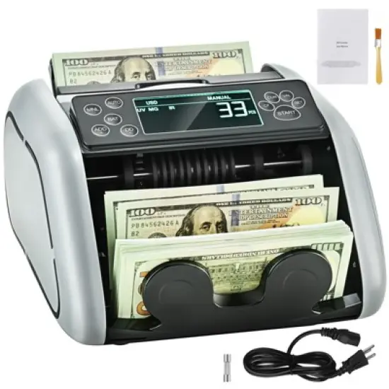 VEVOR Money Counter Machine, Bill Counter with UV, MG, IR and DD Counterfeit Detection, USD & EUR Cash Counting Machine with Large LCD image {8}