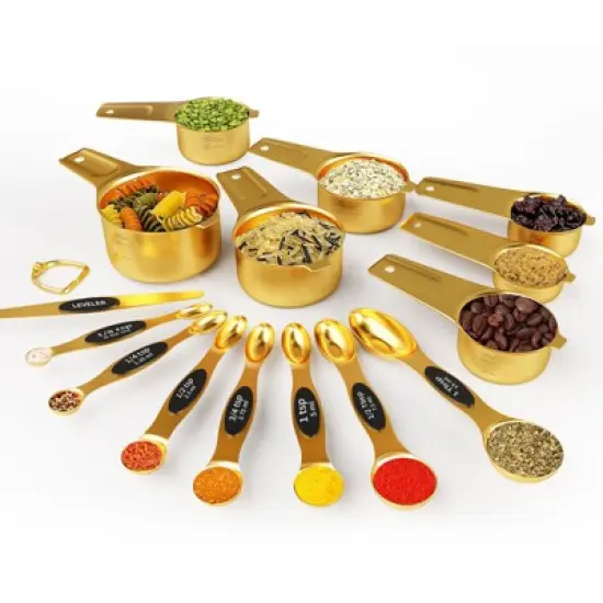 SUGIFT 15-Piece Stainless Steel Measuring Cups and Spoons Set with Dual-Sided Design, Magnetic Nesting for Dry and Liquid image {7}