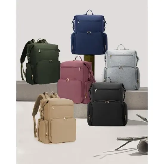 Itopfox Neoprene Waterproof Diaper Backpack for Parents with Changing Pad, Large Storage & 10 Pockets, Travel-Friendly Design (Oat) image {1}