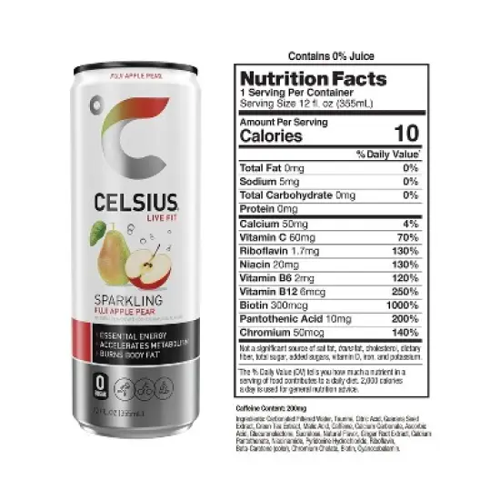 CELSIUS Sparkling Fuji Apple Pear Functional Energy Drink - 12 fl oz Can image {2}