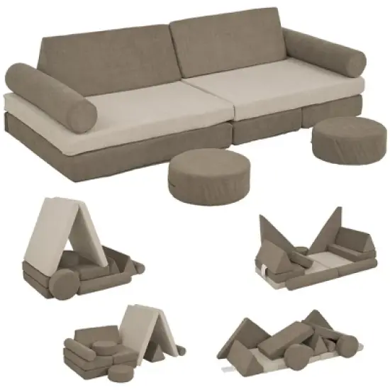 INFURNIC Baby and Toddler Learning Toys Kids Play Couch Modular Set For Creative Play, Joy And Fun Daily, Khaki, 59.1"*26"*17.9" image {5}