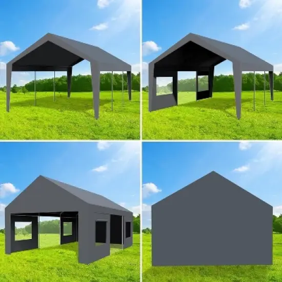 13'x20' Heavy Duty Portable Garage, Oversized Outdoor Shelter with 4 Doors & Windows, Reinforced Frame Canopy for Vehicles, Events & Storage image {4}