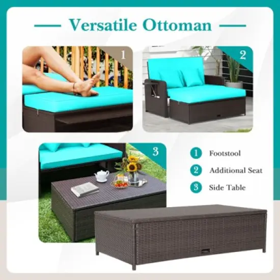 Tangkula Rattan Loveseat Set Daybed Lounge Storage Ottoman Side Tables Adjust Patio image {2}