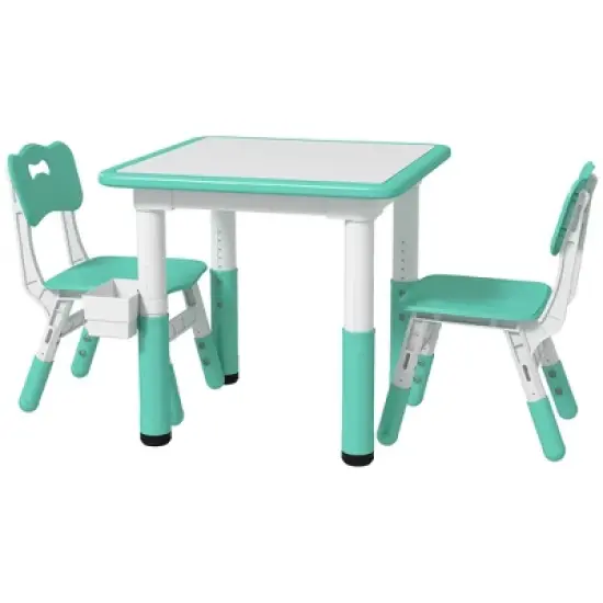 Yinvani Green 3 Piece Toddler Table with 2 Chairs Set image {1}