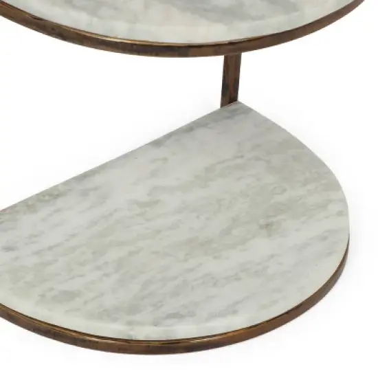 33.5" Bainville Modern Glam Handcrafted Marble Half Round Etagere Bookcase Natural White/Antique Brass - Christopher Knight Home image {4}