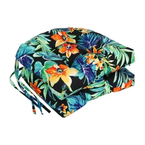 Blazing Needles, 16-inch Spun Polyester Patterned Outdoor U-shaped Tufted Chair Cushions (Set of 2) image {4}