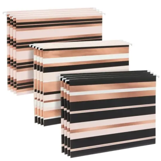 Paper Junkie 12 Pack Decorative Hanging File Folders, Letter Size, 1/5 Cut Tabs, Rose Gold Foil Stripes (9.5 x 11.5 In) image {7}