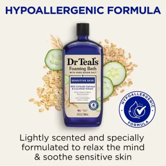 Dr Teal's Foaming Bath with Pure Epsom Salt, Sensitive Skin with Colloidal Oatmeal & Cucumber Extract - 34 fl oz image {2}