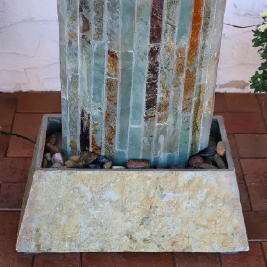 Sunnydaze 49"H Electric Natural Slate Tower Column Indoor/Outdoor Water Fountain with LED Light image {4}