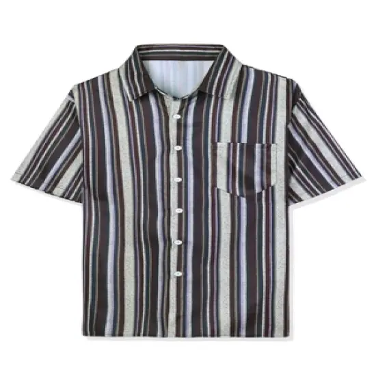 Lars Amadeus Men's Casual Summer Beach Short Sleeves Button Down Striped Shirt image {6}