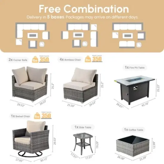 XIZZI Modular Outdoor Patio Furniture Set w/ Optional Coffee Table, Swivel Chair & Firepit - All-Weather, Waterproof & UV-Resistant image {1}