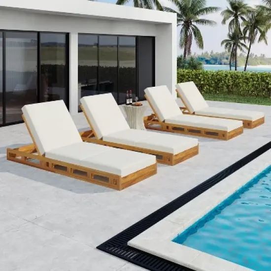 Christopher Knight Home Alfred Outdoor Acacia Wood Adjustable Chaise Lounge with 3-Fold Water-Resistant Cushion (Set of 4) image {10}