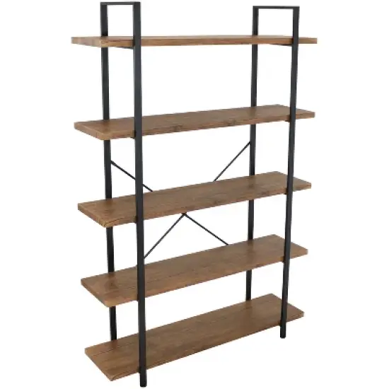 Sunnydaze 5 Shelf Industrial Style Freestanding Etagere Bookshelf with Wood Veneer Shelves image {6}