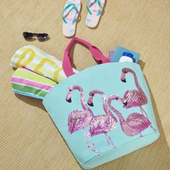 Mina Victory Flamingo Turquoise Beach Tote Bag image {4}