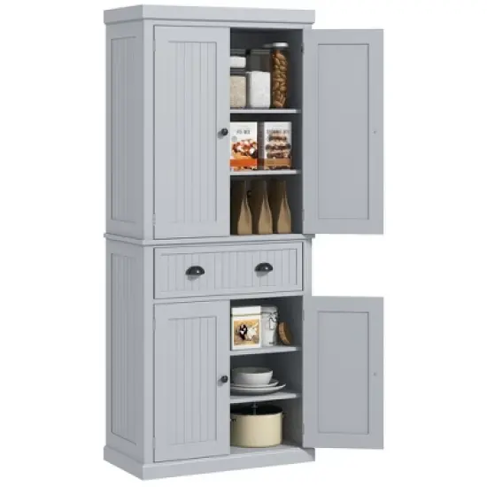 HOMCOM 72" Traditional Freestanding Kitchen Pantry Cabinet Cupboard with Doors and 3 Adjustable Shelves image {10}