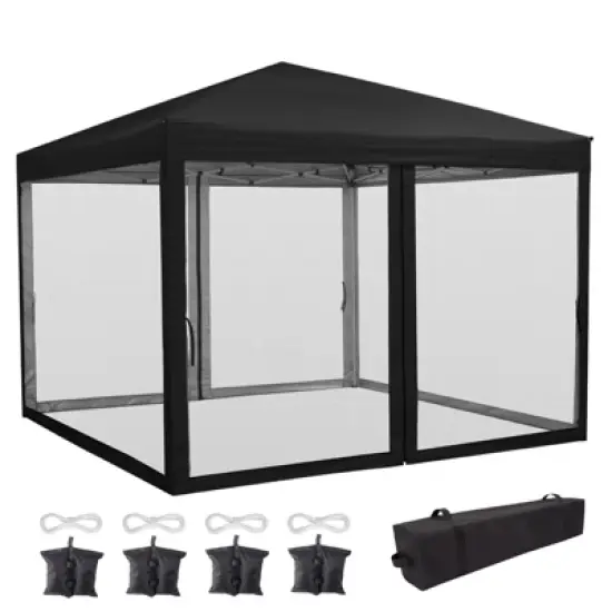 10 x 10 FT Pop Up Canopy, Party Tent with Mosquito Netting, Height Adjustable Instant Sun Shade, for Parties, Camping, Events image {6}