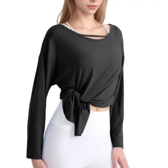 Anna-Kaci Active Women's Long Sleeve Pullover Top with Cutout Scoop Neck and Side Slit Hem image {8}