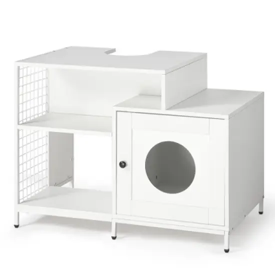 Cat Litter Box Enclosure, 2 in 1 Sink Vanity Cabinet with Hidden Litter Box, Hidden Litter Pet Washroom with Divider, Indoor Cat House for Litter Box image {7}