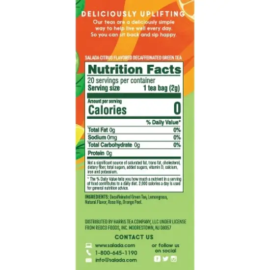 Salada Decaffeinated Citrus Medley Green Tea with 20 Individually Wrapped Tea Bags Per Box (Pack of 6) image {1}