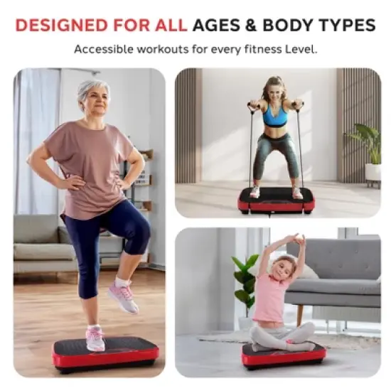 Hurtle Vibration Fitness Machine - Standing Workout Platform with Resistance Bands, Red (HURVBTR36RD) image {3}