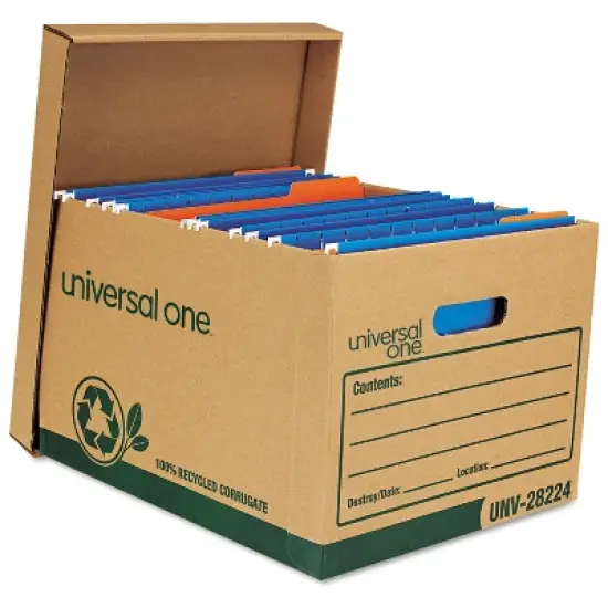 Universal Recycled Heavy-Duty Record Storage Box, Letter/Legal Files, Kraft/Green, 12/Carton image {3}