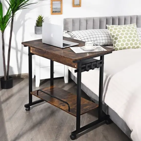 Costway Computer Desk Rolling Laptop Cart Writing Workstation w/ Keyboard Tray image {2}