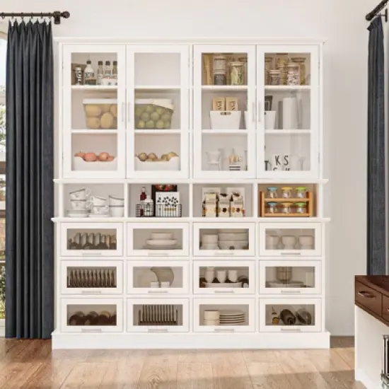 Famapy Multi-Functional Kitchen Cabinet & Pantry,Large - Capacity Food Storage Cabinet with Glass Doors,Easy Organization & Display for Home Kitchen image {13}