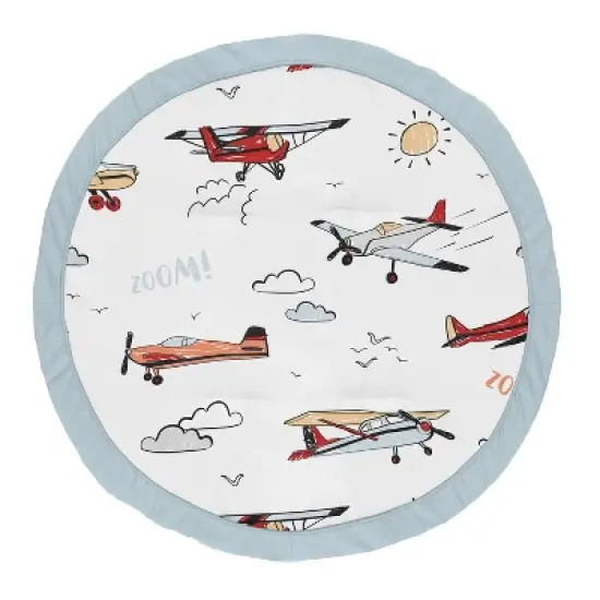 Sweet Jojo Designs Boy Baby Tummy Time Playmat Airplane Red Blue and White image {4}