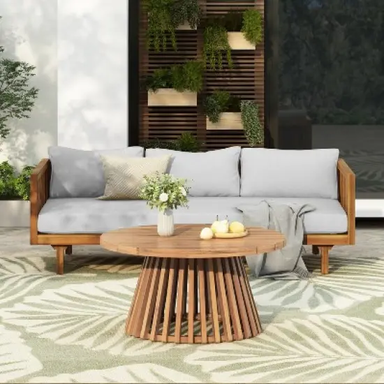 FIONECA Claremont 3-Seater Patio Daybed with Cushions and Acacia Wood Coffee Table, Outdoor Furniture Set image {11}