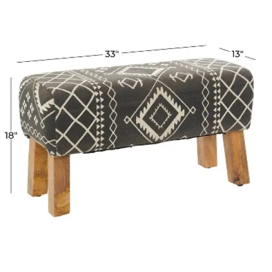 Bohemian Wood Upholstered Fabric Bench Small Black - Olivia & May image {5}