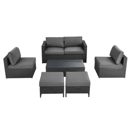 Tangkula 6PCS Patio Rattan Furniture Set Outdoor All Weather Wicker Conversation Set w/Cushioned Ottoman & Coffee Table image {1}