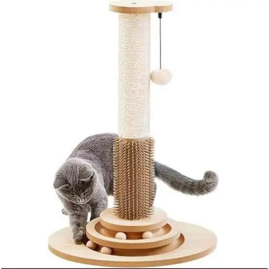 QuestaPack Cat Scratching Post, 23" Tall Sisal Cat Scratcher Post with Cat Self Groomer image {9}