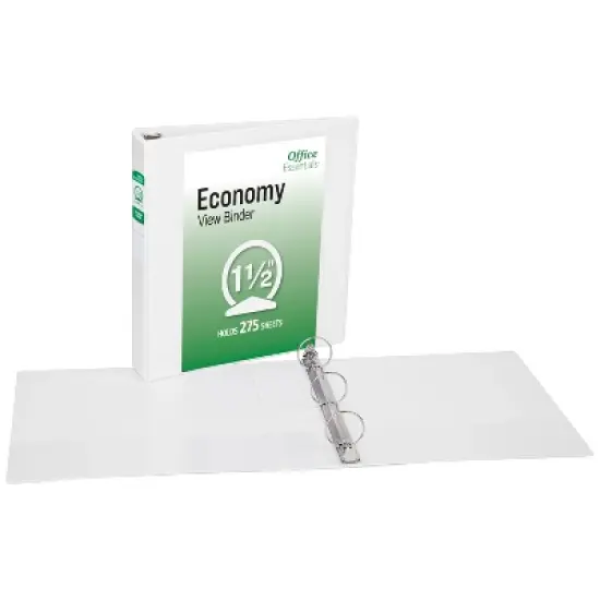 Office Essentials Economy View 3 Ring Binders, 1.5" Round Rings, 2.1" Spine, 275-Sheet Capacity, White Binders (4-Pack of 03128) image {6}
